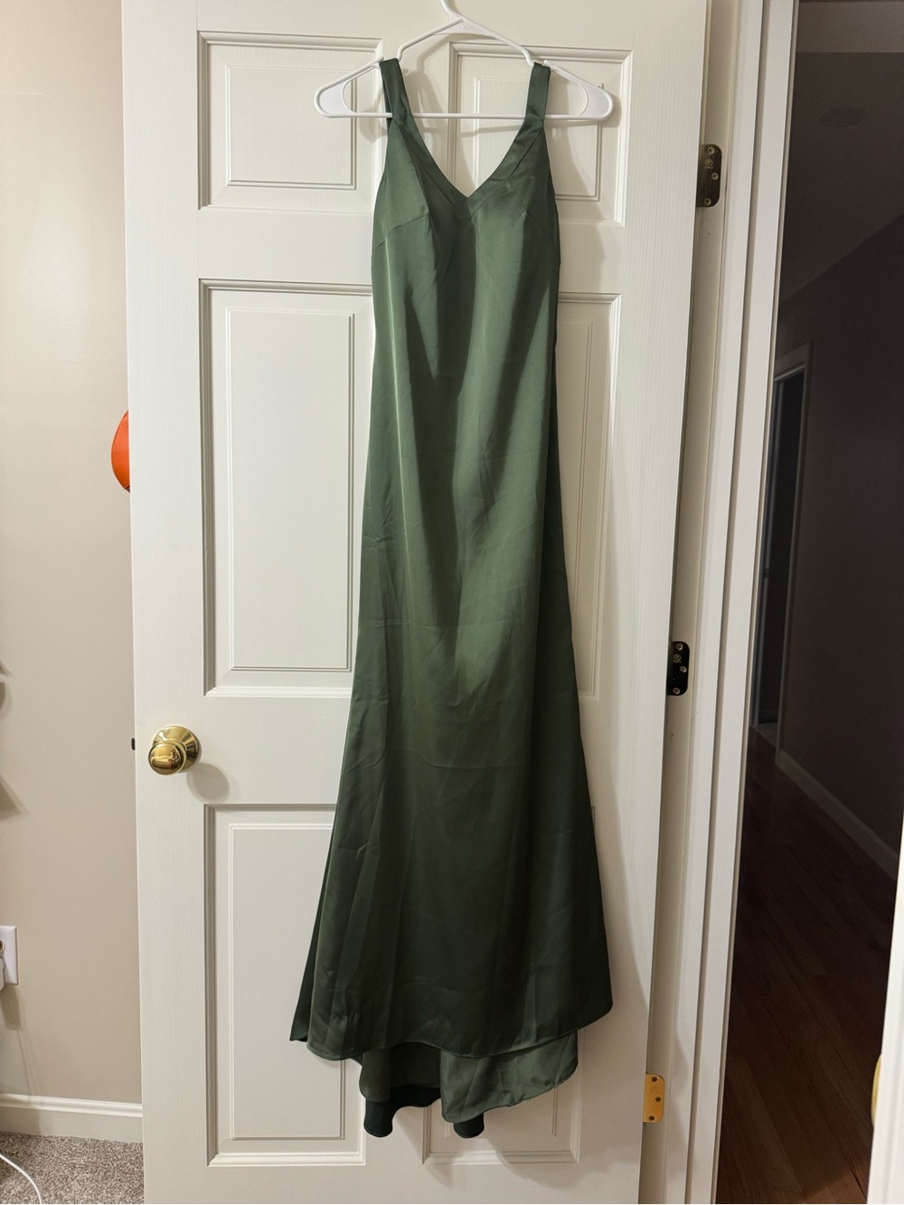 BRAND NEW!!
Green olive crystal satin maxi dress with open back